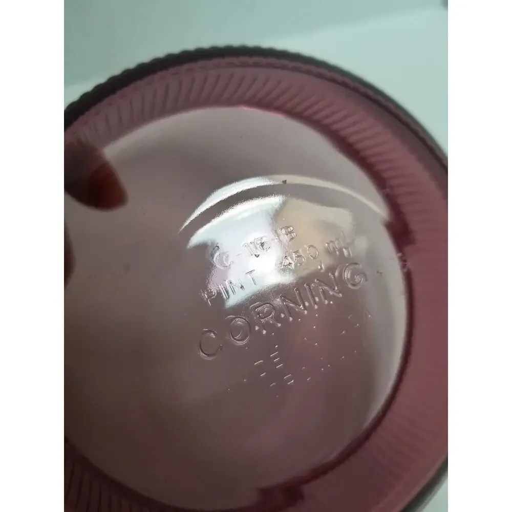VTG Corning Vision Ribbed 1-Pint Casserole Dish C-16-B Cranberry Color